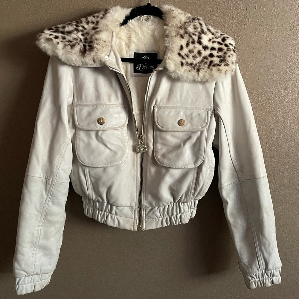 Rare House of Dereon Leather and Fur Bomber Jacket